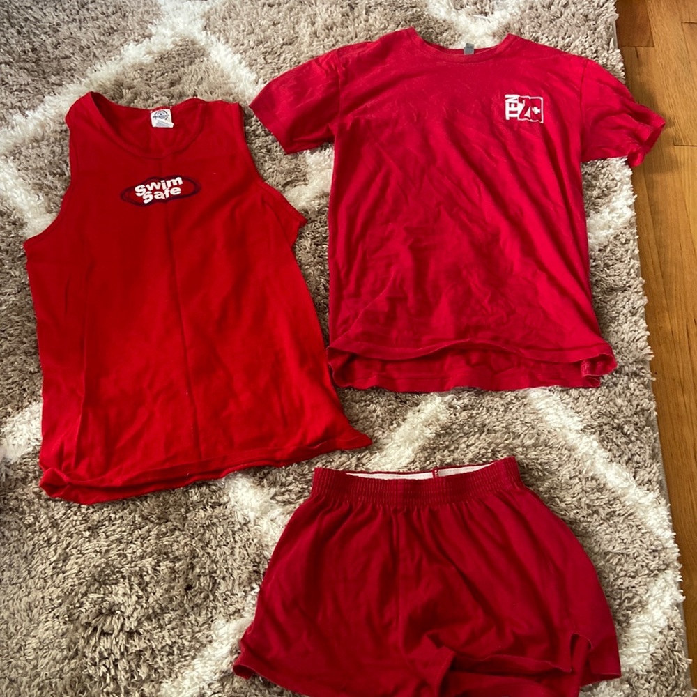 Lifeguard short sleeve, tank top, and shorts: all size small